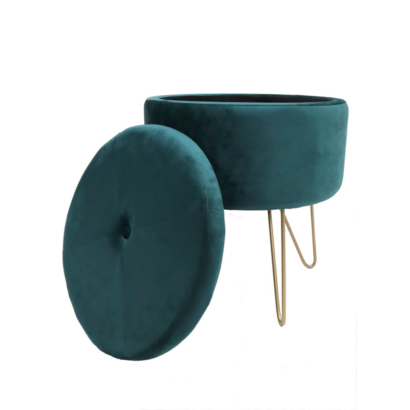 Columbia 41cm Wide Round Solid Colour Pouffe Ottoman with Storage, Gold, Dark Grey