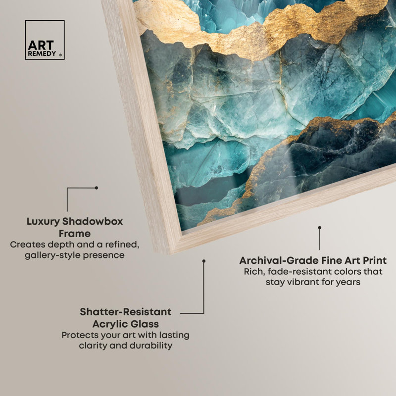 «Power Edge II Shadowbox Print» sarcelle, art abstrait par Art Remedy, H 25 po x l 21 po, Crème, crème