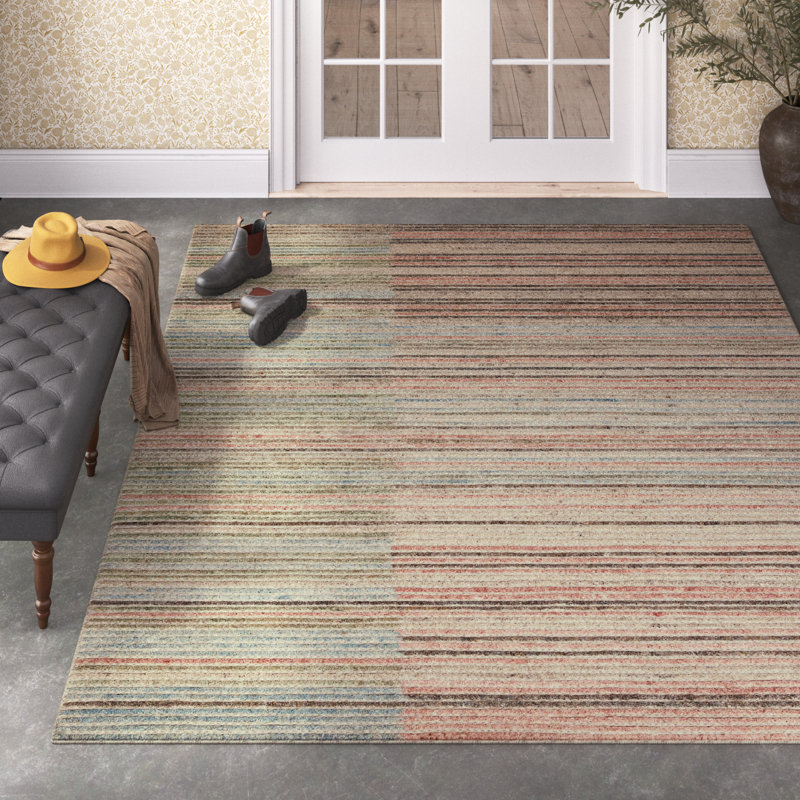 Belfast Stiles Striped Hand Tufted Wool Area Rug in Beige/Brown/Blue/Red, Rectangle 5' x 7'6"