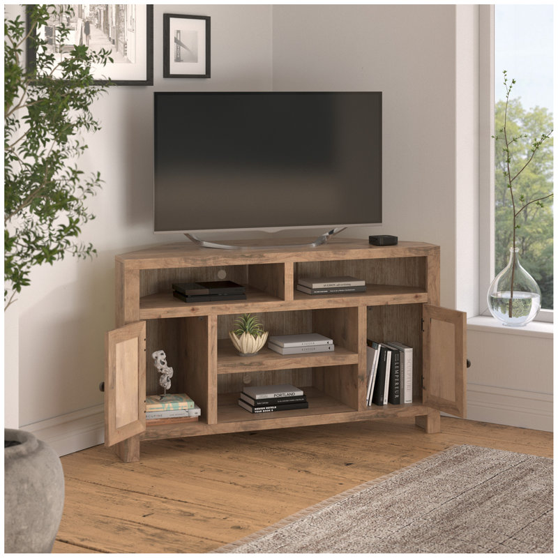 Meuble télé de coin Joshua Creek de 52 po pour téléviseur de 55 po ou moins, sans assemblage requis, finition bois de grange