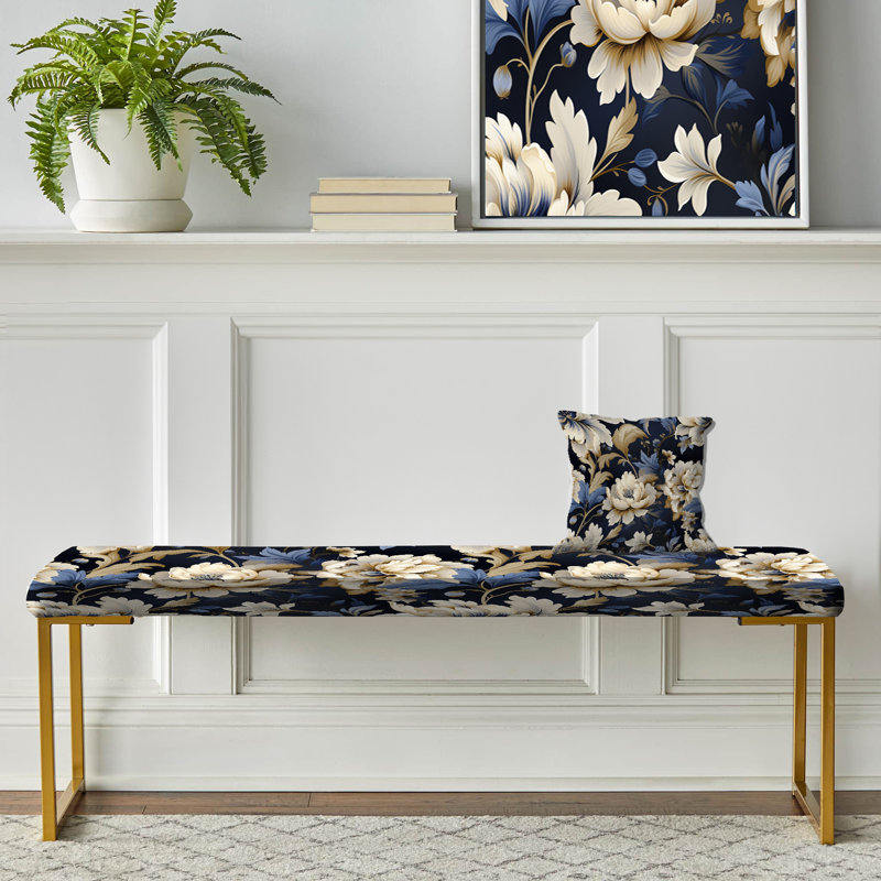 Banc rembourré or, Beige And Blue Dahlia Retreat I