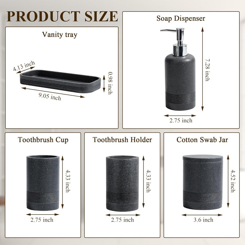 Canio Bathroom Accessory Set, Black Resin
