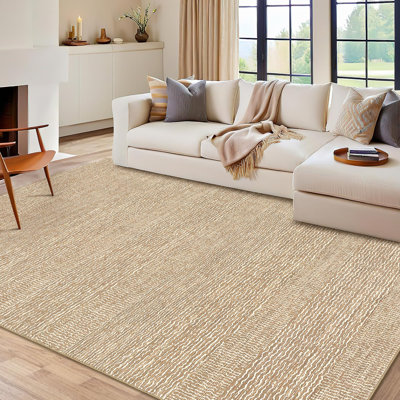 Tapis lavable 10 x 13 po, grands tapis doux et solides pour le salon, tapis pour la salle à manger, antidérapant, à poils courts, résistant aux taches, caramel