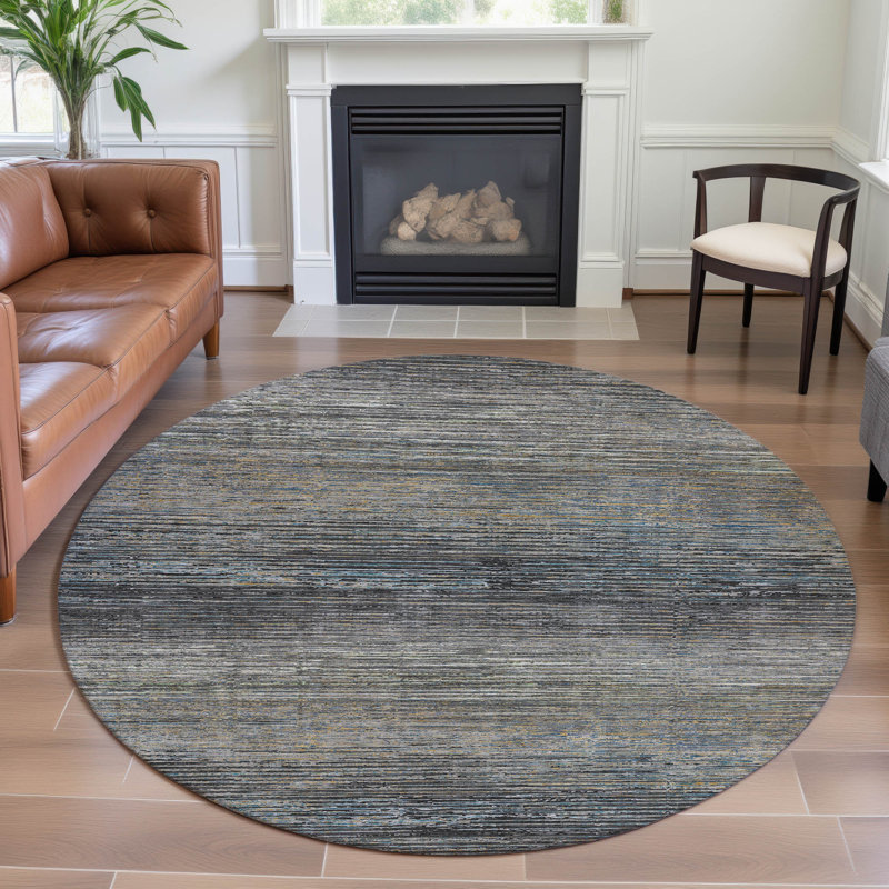 Premium Machine Washable Alijah AMF1264 Stripes Rug, Round 8'
