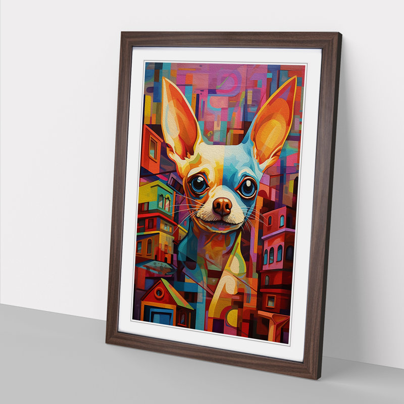 Chihuahua Constructivism No.2 - Single Picture Frame Print on Wood, Walnut Framed, 64cm H x 46cm W x 2cm D