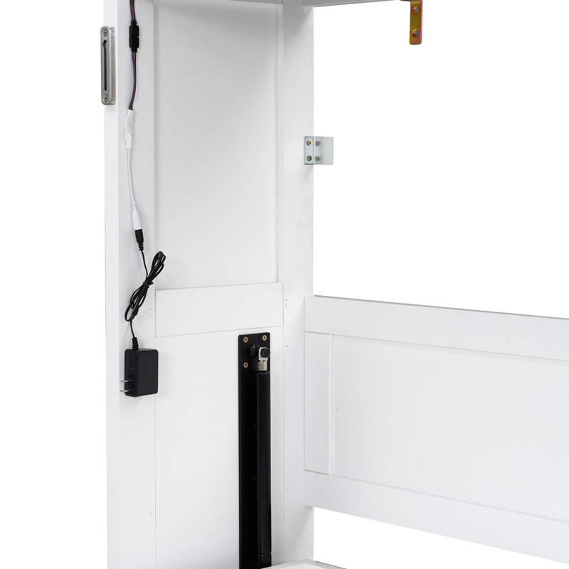 Lit mural simple blanc et brun avec éclairage à DEL, armoire pliable, bois massif, ouverture hydraulique lisse, idéal pour les espaces de travail à la maison dans les petites résidences, bois, système, dortoirs de bonne étude