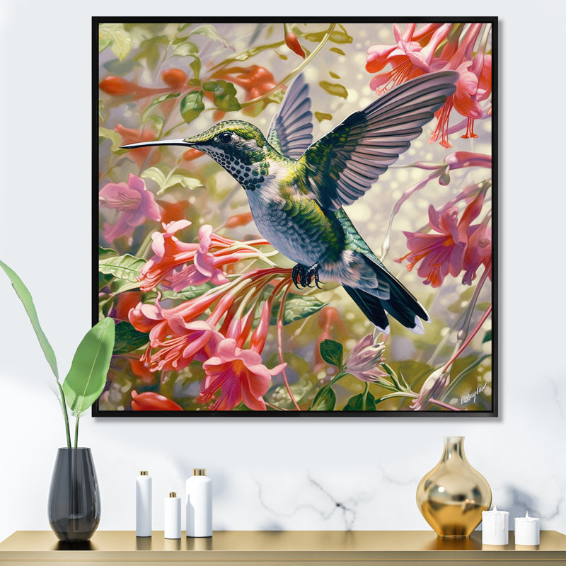 Colibri gracieux II, Cadre flottant noir, H 24 po x l 24 po x P 1 po