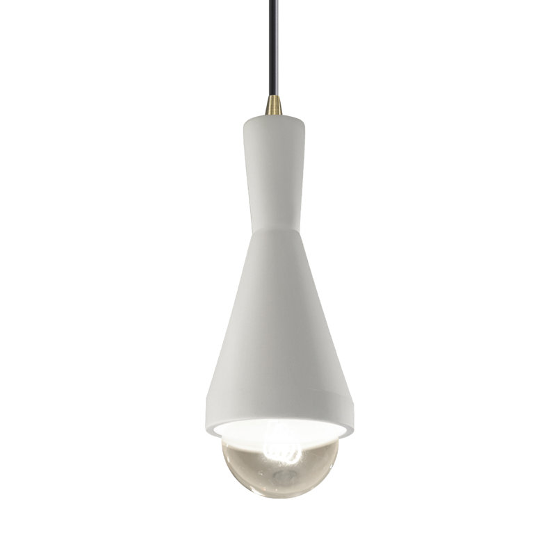 Luminaire suspendu conique à 1 lumière Breeona avec détails en métal, Laiton antique, Blanc mat