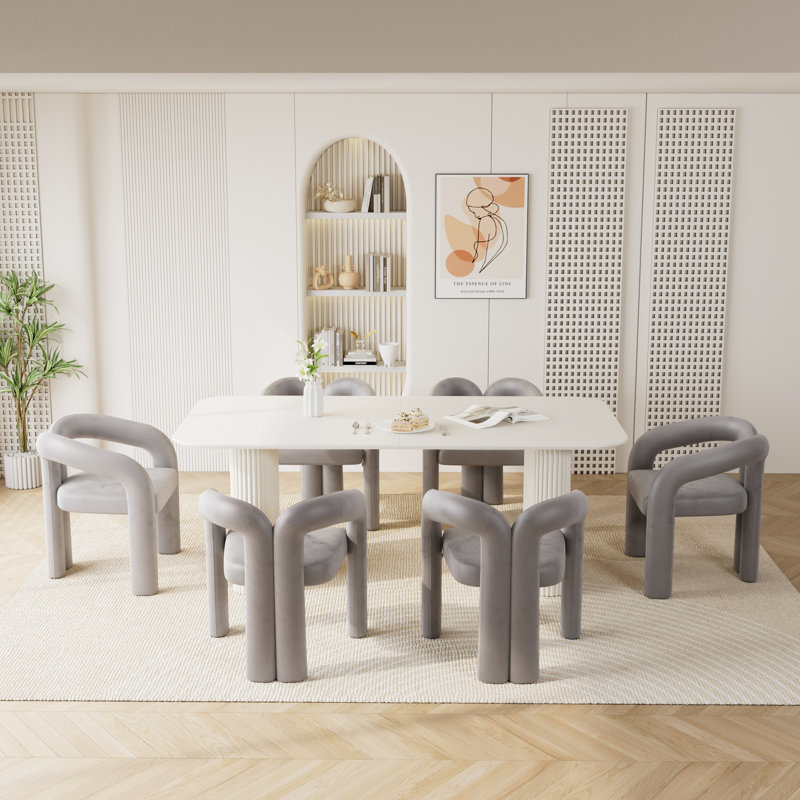 Modern Double Pedestal Dining Table Set, 7, Gray