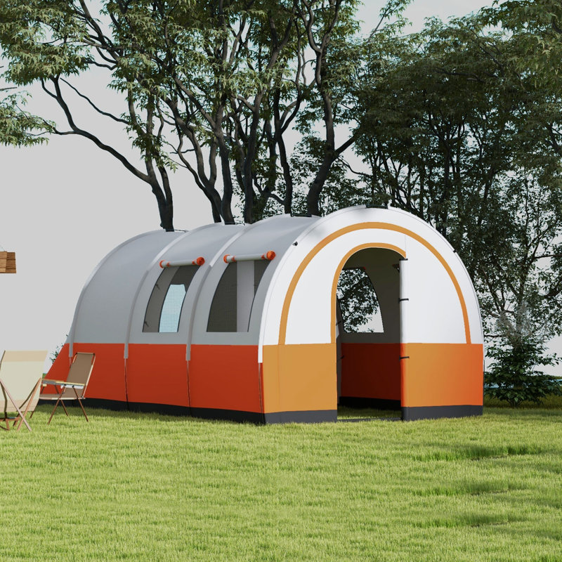 3 Man Camping Tent 480L x 260W x 200H cm Cream and Orange