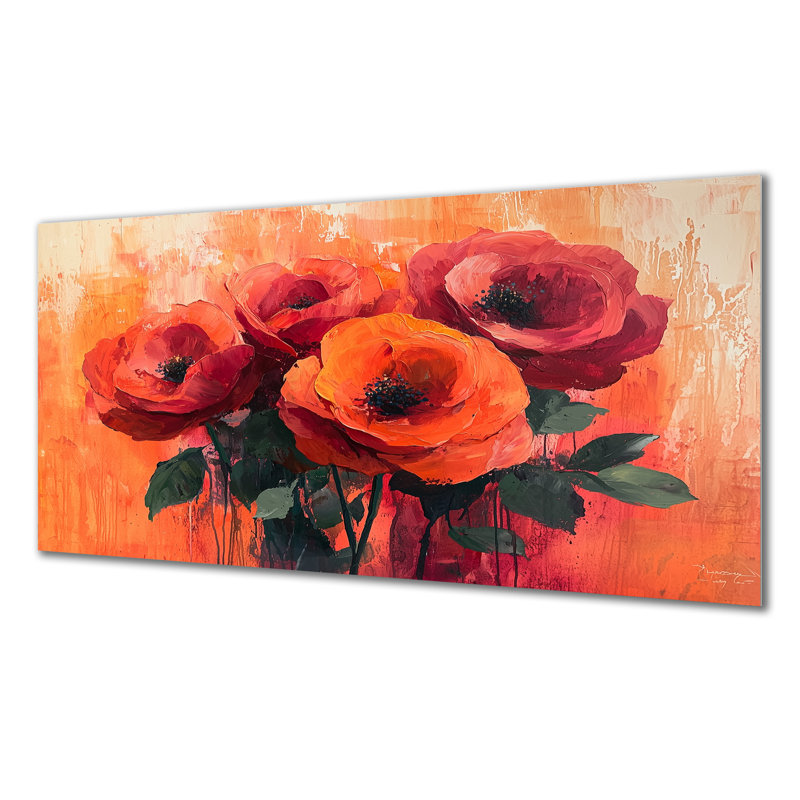 Fleurs roses, coucher de soleil, bouquet de roses - roses, art mural en métal, reproduction d'art moderne en métal