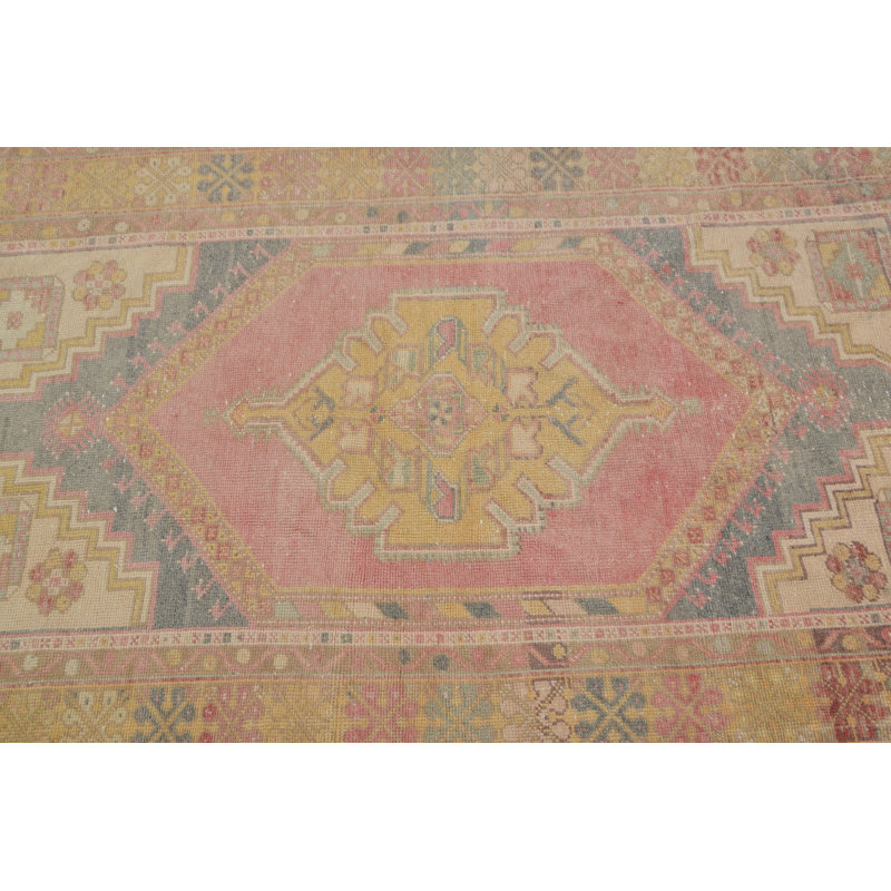 Tapis turc rétro fait à la main avec motifs géométriques discrets pour maisons bohémiennes