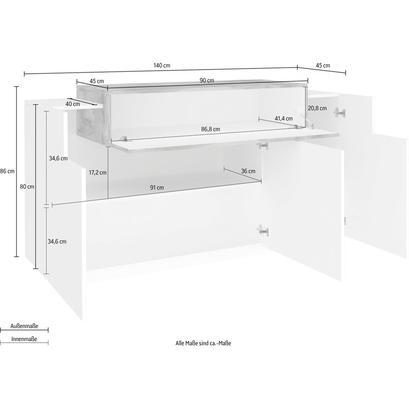 Sofren 140cm Sideboard, White/Brown