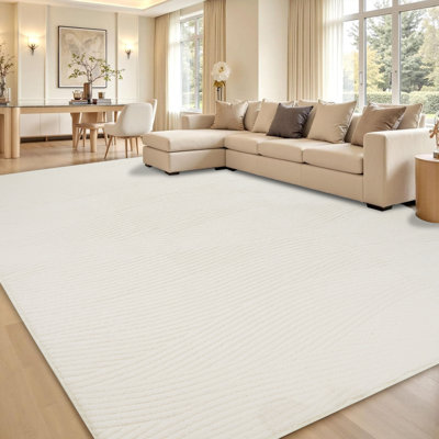 Area Rug 8'x10' Large Cream Rugs for Living Room Non Slip Fluffy Carpet Modern Rugs for Bedroom Office