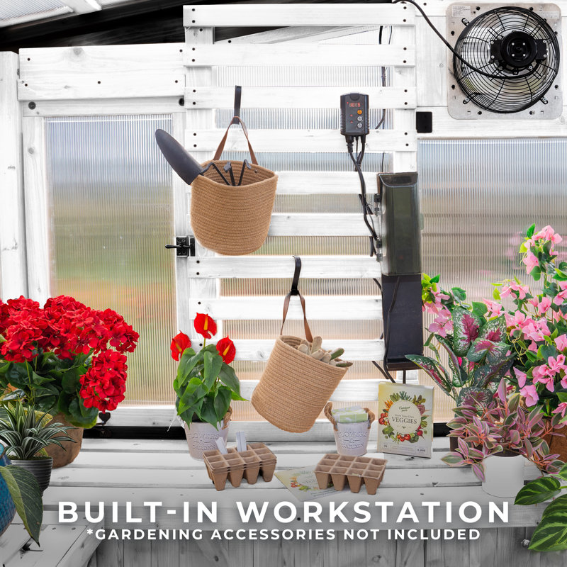 Willow White and Black Cedar Greenhouse with Hinged Door