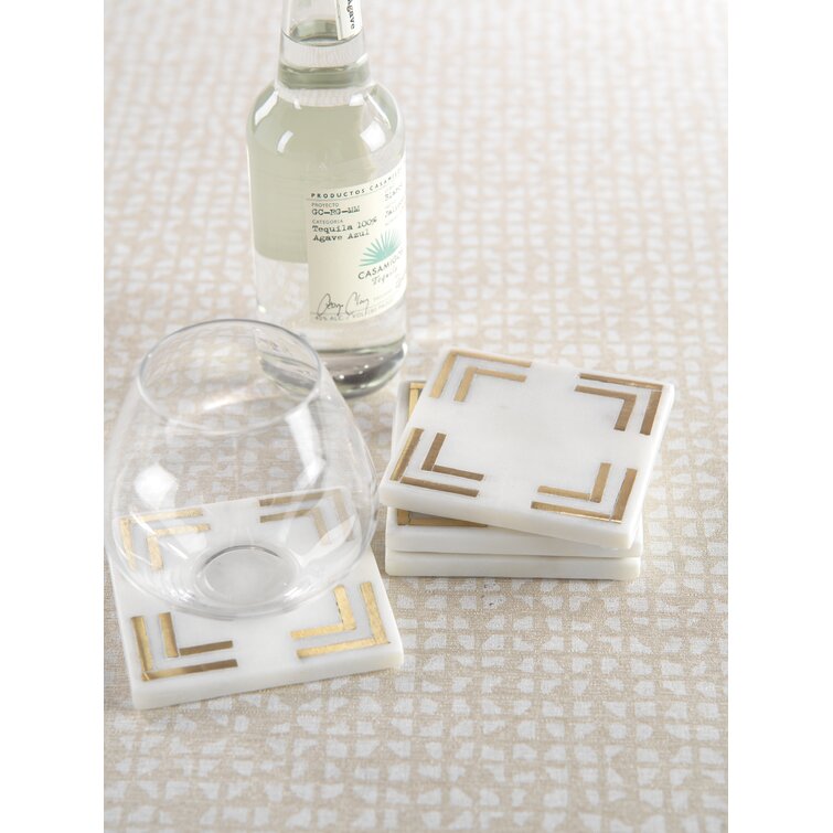 Wood Square 4 Piece Coaster Set With Holder