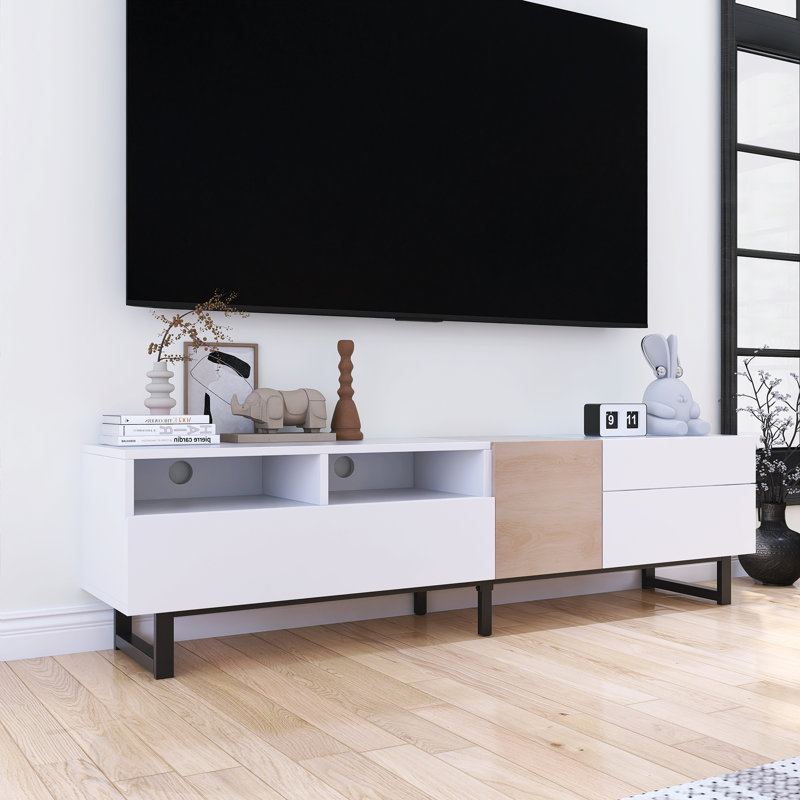 Meuble télé moderne pour téléviseur de 80 po ou moins de 70,9 po de largeur, Blanc / brun