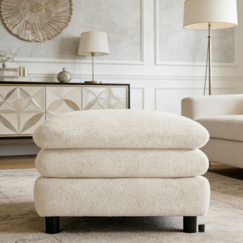 Curved Ottoman, Beige White