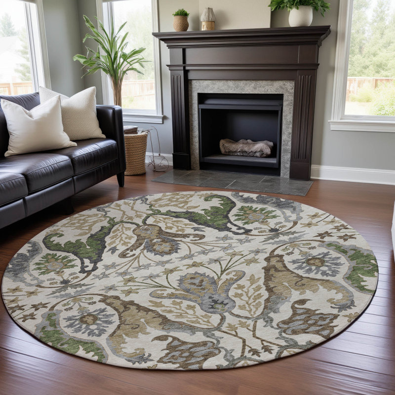 Premium Machine Washable Gurubaksh AMF1153 Global Rug, Rond 8 pi