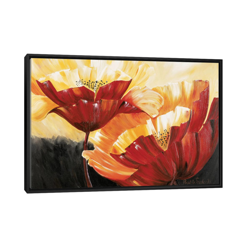 «The Three Poppies», reproduction sur toile, H 18 po x l 26 po x p 1,5 po, Toile avec cadre noir, Pas de tapis