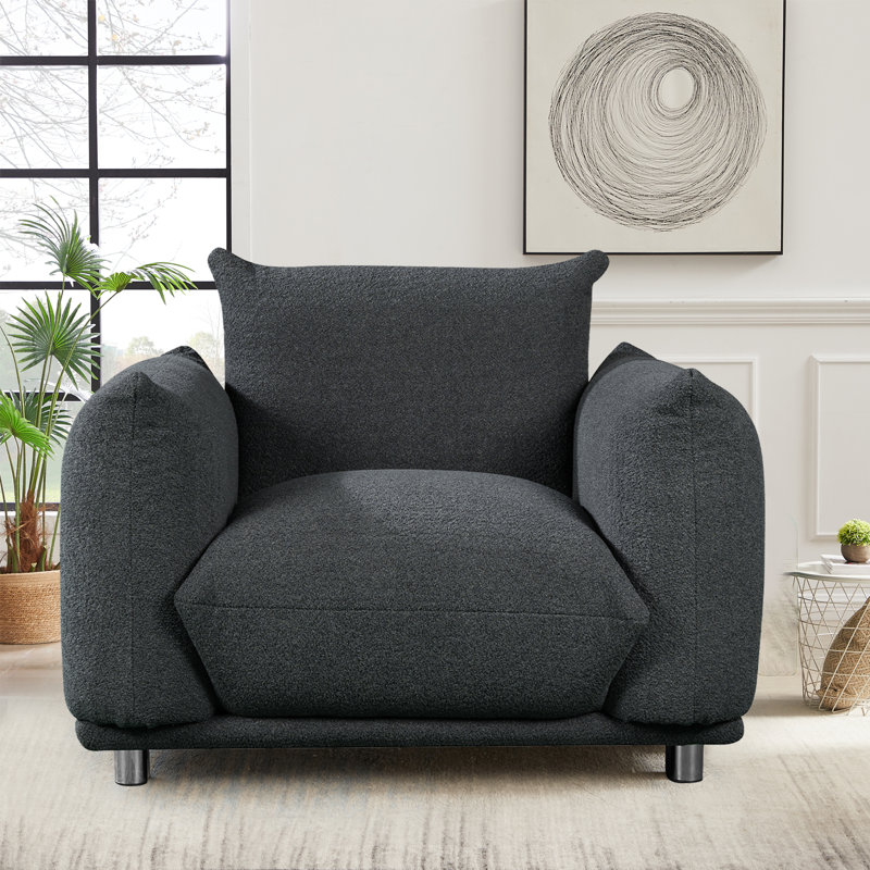 Fauteuil d'appoint rembourré Tranay, Laine d'agneau noire