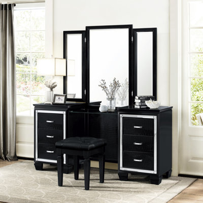 Tabouret de meuble-lavabo 1 pièce pour chambre à coucher, finition noire, siège en similicuir, hauteur totale de 19,52 po, structure en bois, capitonnage moderne en mousse, structure de siège