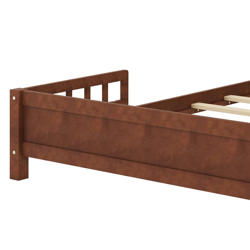 Platform Bed Featuring Bookcase Headboard And LED Motion-Sensing Light, Walnut, Full