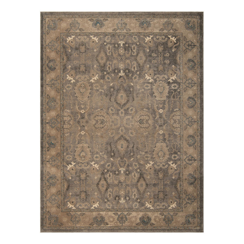 Tapis gris / ivoire / bleu Gwendolyn, Rectangle 3 pi 3 po x 5 pi 3 po à 3 po