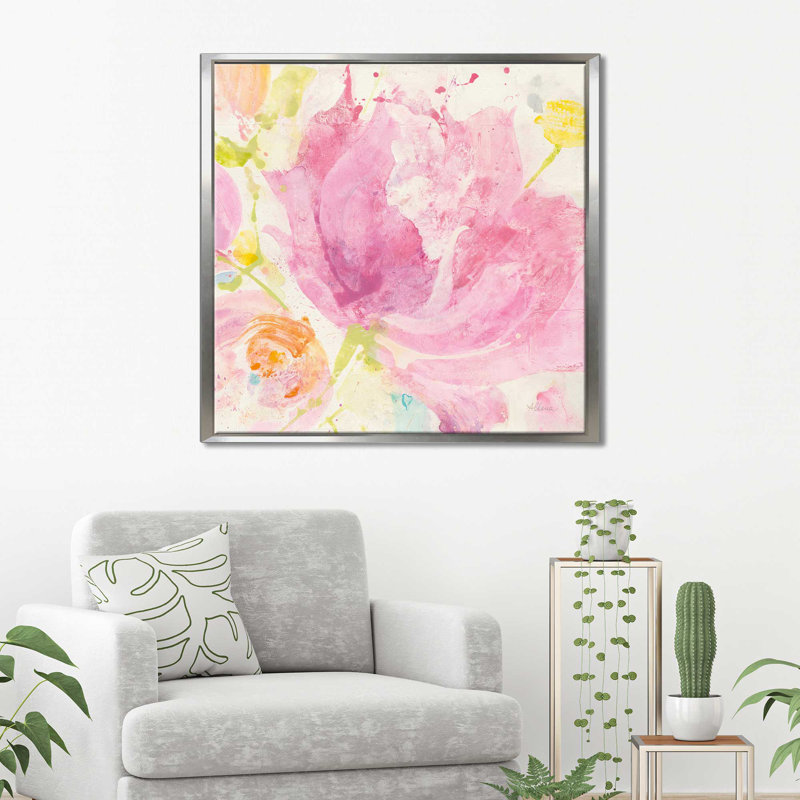 «Spring Abstracts Florals II Crop», reproduction sur toile tendue, H 25,5 po x l 25,5 po x P 1 po, Encadrement argenté
