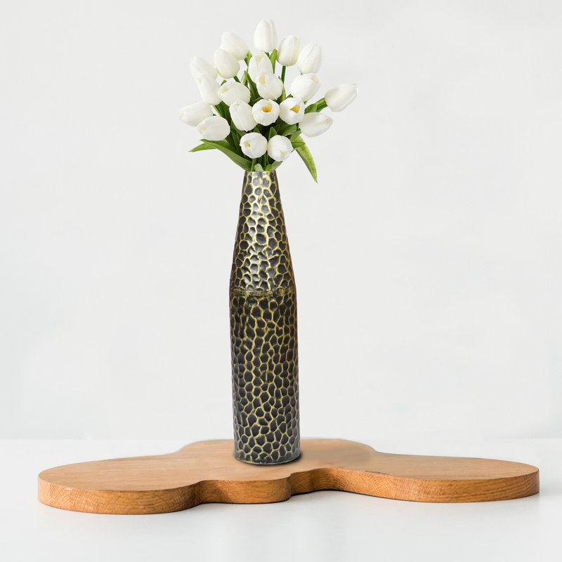 Vase de table en métal martelé à deux tons noir et doré 20 pouces, Noir / or