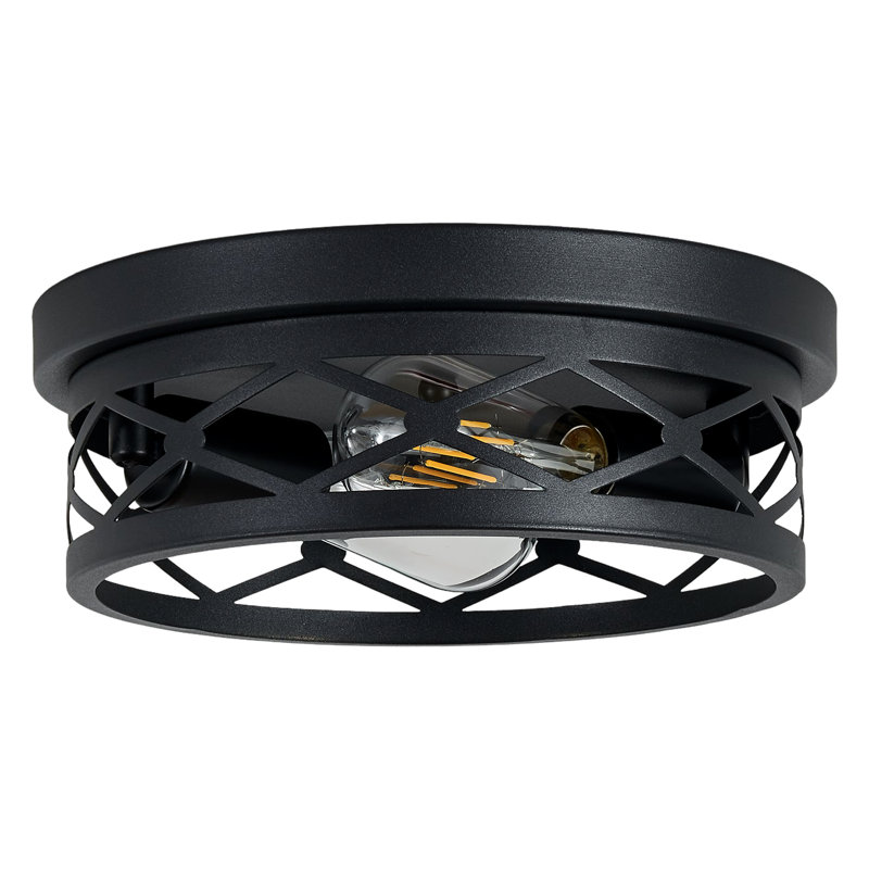 Matte Black 2-light Round Farmhouse Flush Mount Ceiling Light