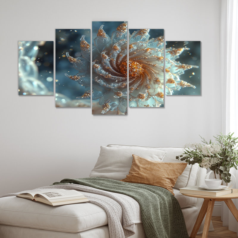 Winter Magic Curl - Fractal, art mural 5 pièces, H 32 po x l 60 po