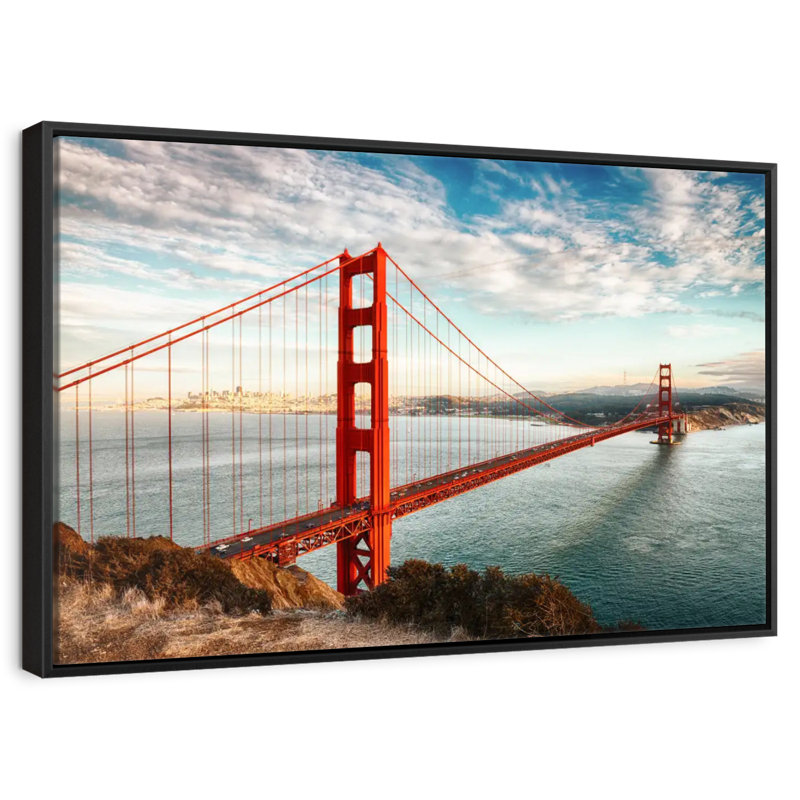 Pont rouge Golden Gate, 40 po x 27 po, Cadre flottant noir