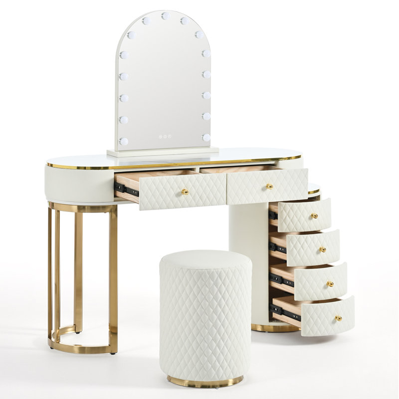Luxury Makeup Vanity Desk With 3-Color LED Mirror & Stool