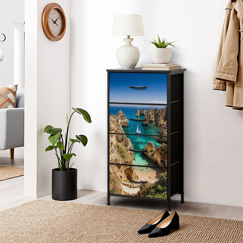 4 Drawer Dresser for Bedroom, Narrow Chest of Drawers, Wooden Top and Study Iron Frame 18"x37.5"-(WxH)