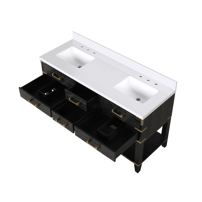 Meuble-lavabo double avec comptoir en quartz
