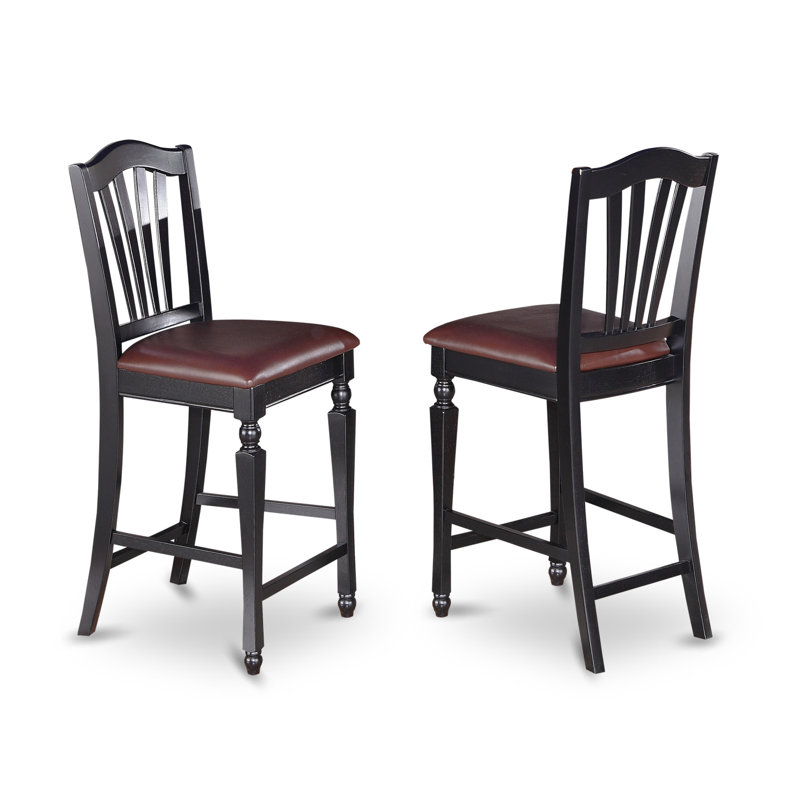 Chelsea Counter Dining Chairs - Faux Leather Upholstered Solid Wood Chairs, Set of 2, Black, Black, Faux Leather
