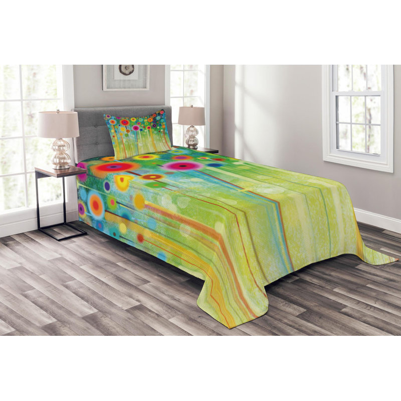 Flower Modern & Contemporary Polyester Geometric Shapes Coverlet, Twin Coverlet + 1 Sham