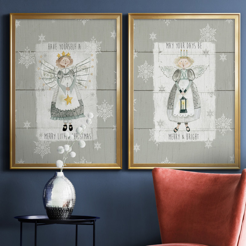 «Merry Little Christmas», ensemble de 2 reproductions d'art, H 26,5 po x l 73 po x P 1,5 po, Toile encadrée dorée