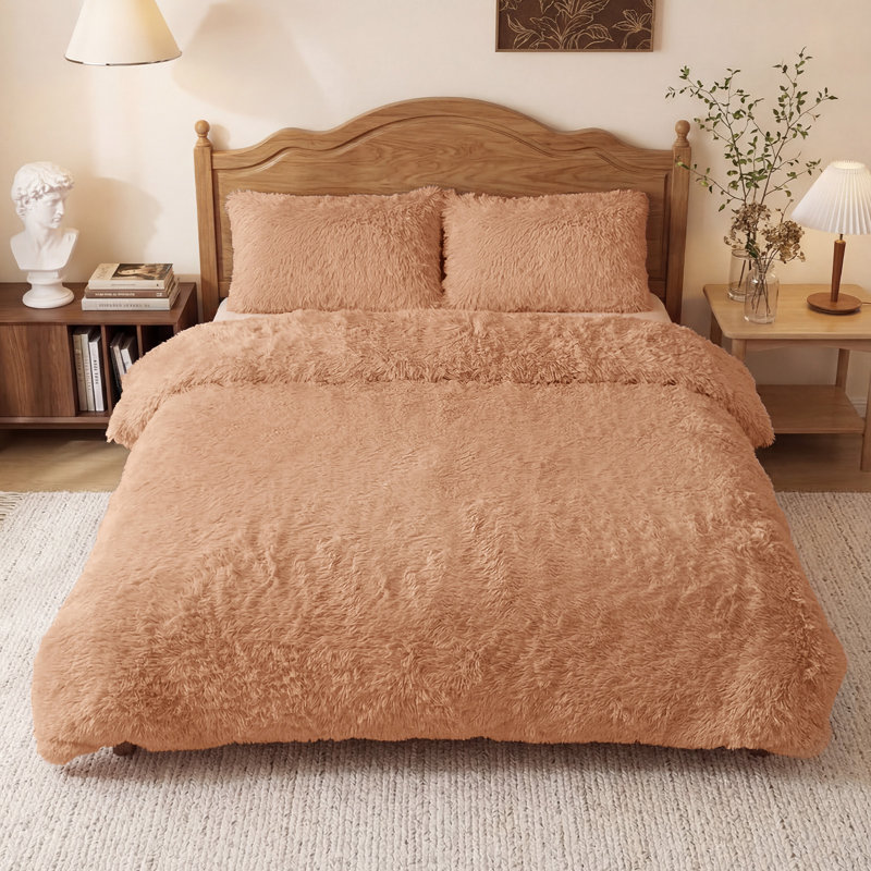 Polyester Solid Colour Duvet Cover Set, Camel, Double Duvet Cover + 2 Standard Pillowcases