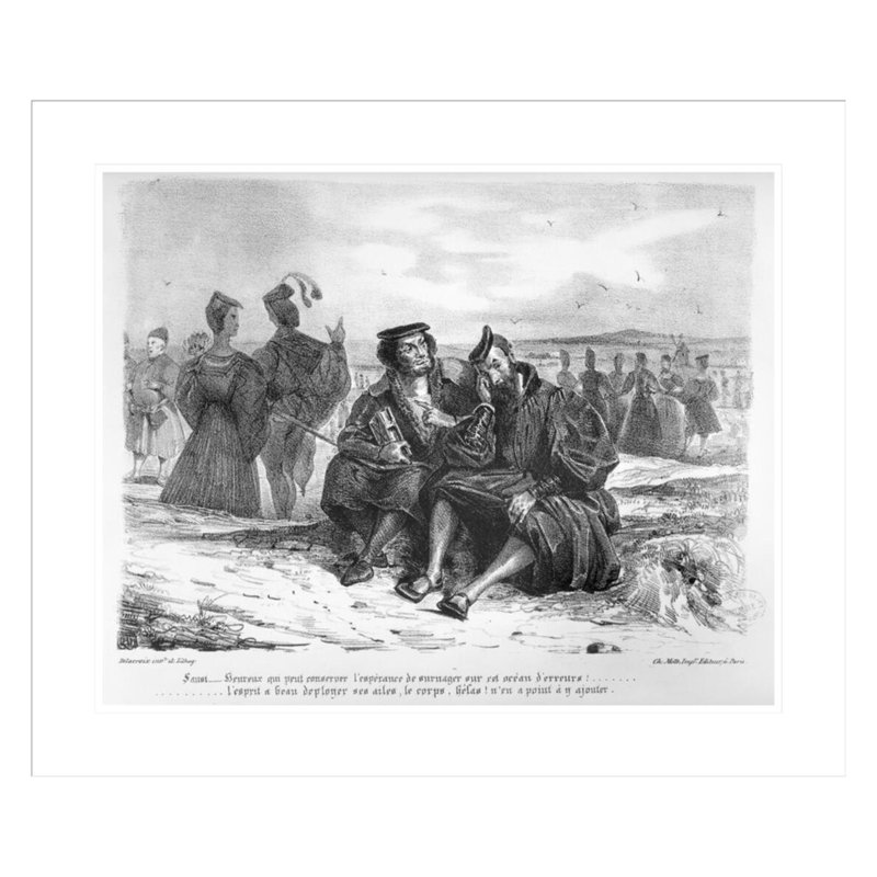 Faust et Wagner en conversation Illustration pour Faust par Goethe (photo noir et blanc de la Lithographie) par Eugène Delacroix