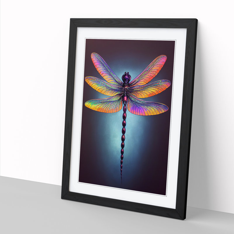 Lilymay Dragonfly Airbrush - Framed Print, 64cm H x 46cm W x 2cm D, Oak