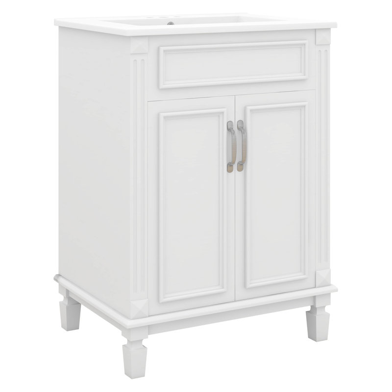 Ensemble de meuble-lavabo 24 po avec lavabo, ensemble de meuble-lavabo simple autoportant, armoire de rangement pour salle de bain avec 2 portes et tablette réglable