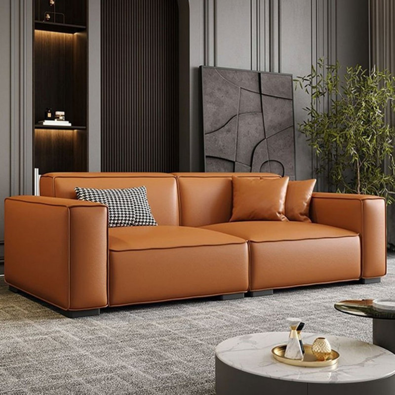 Causeuse coussin orange en cuir véritable