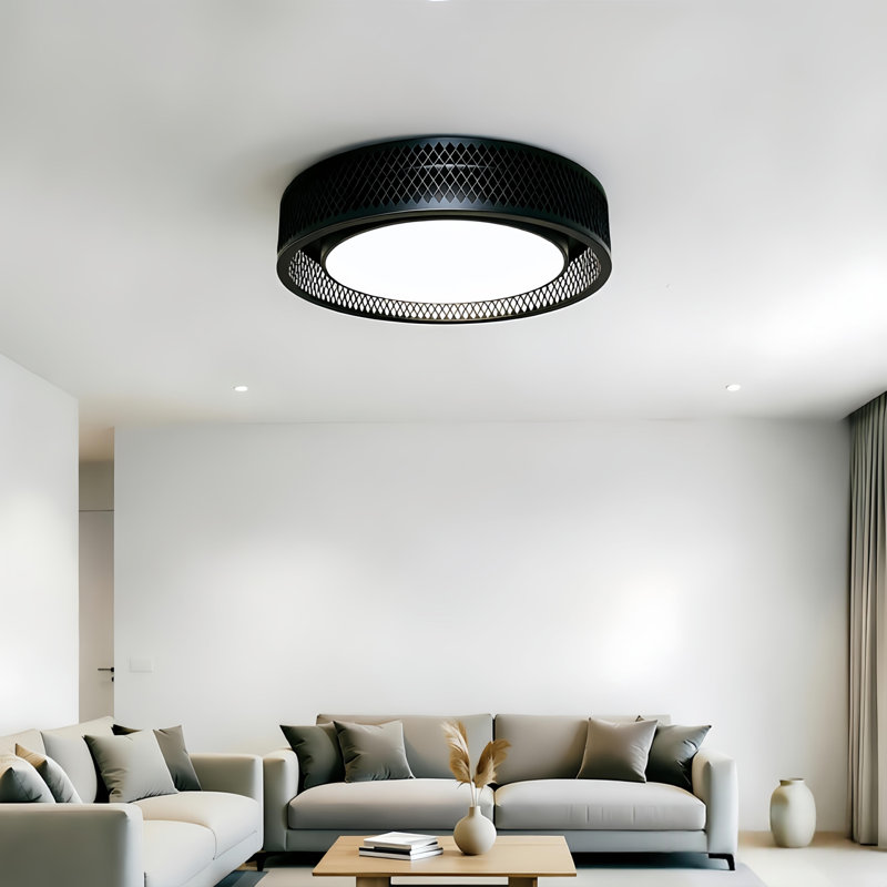 Plafonnier encastré moderne noir à DEL avec abat-jour en métal à motif de losanges, plafonnier rond de style industriel pour le salon, la chambre, le couloir de la cuisine (11,8 pouces)