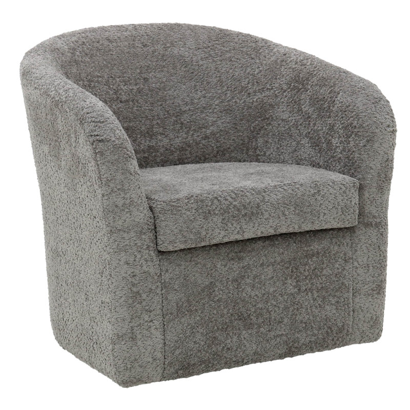 Upholstered Swivel Barrel Chair, Gray Polyester Blend