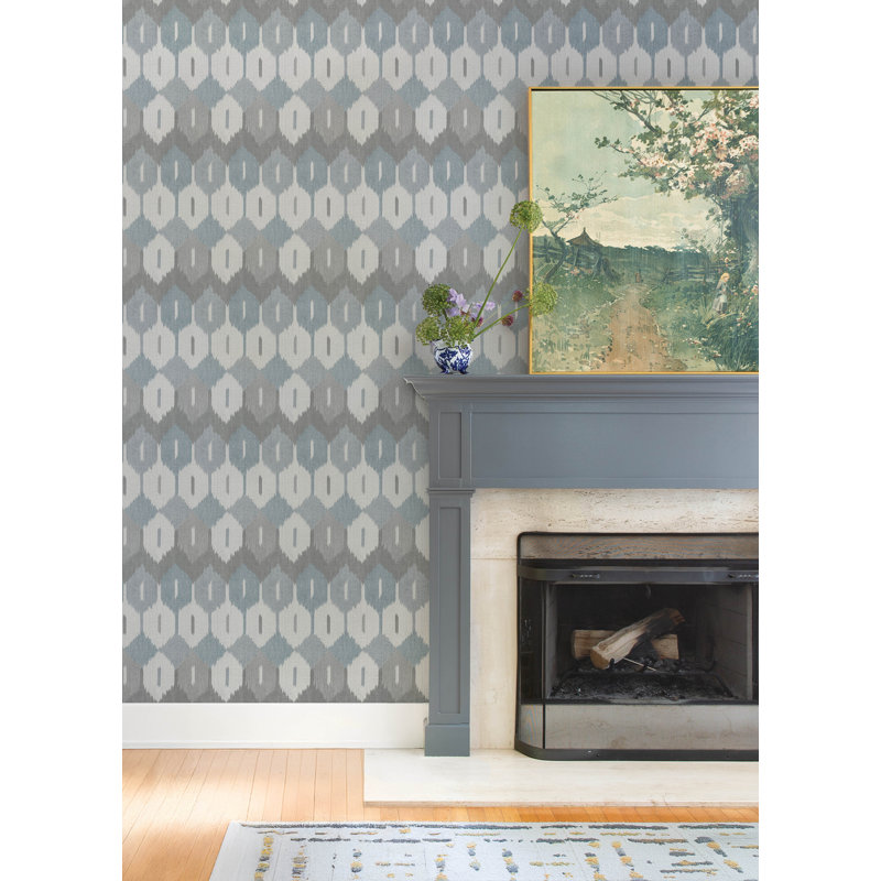 Abilene Apricot Ikat Wallpaper, Blue