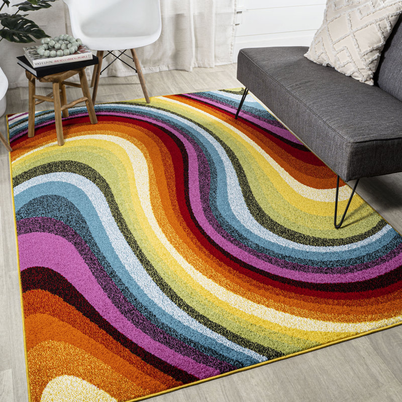 Connor-Joe Abstract Swirl Red/Yellow/Blue Rug, Rectangle 5'3" x 7'7"