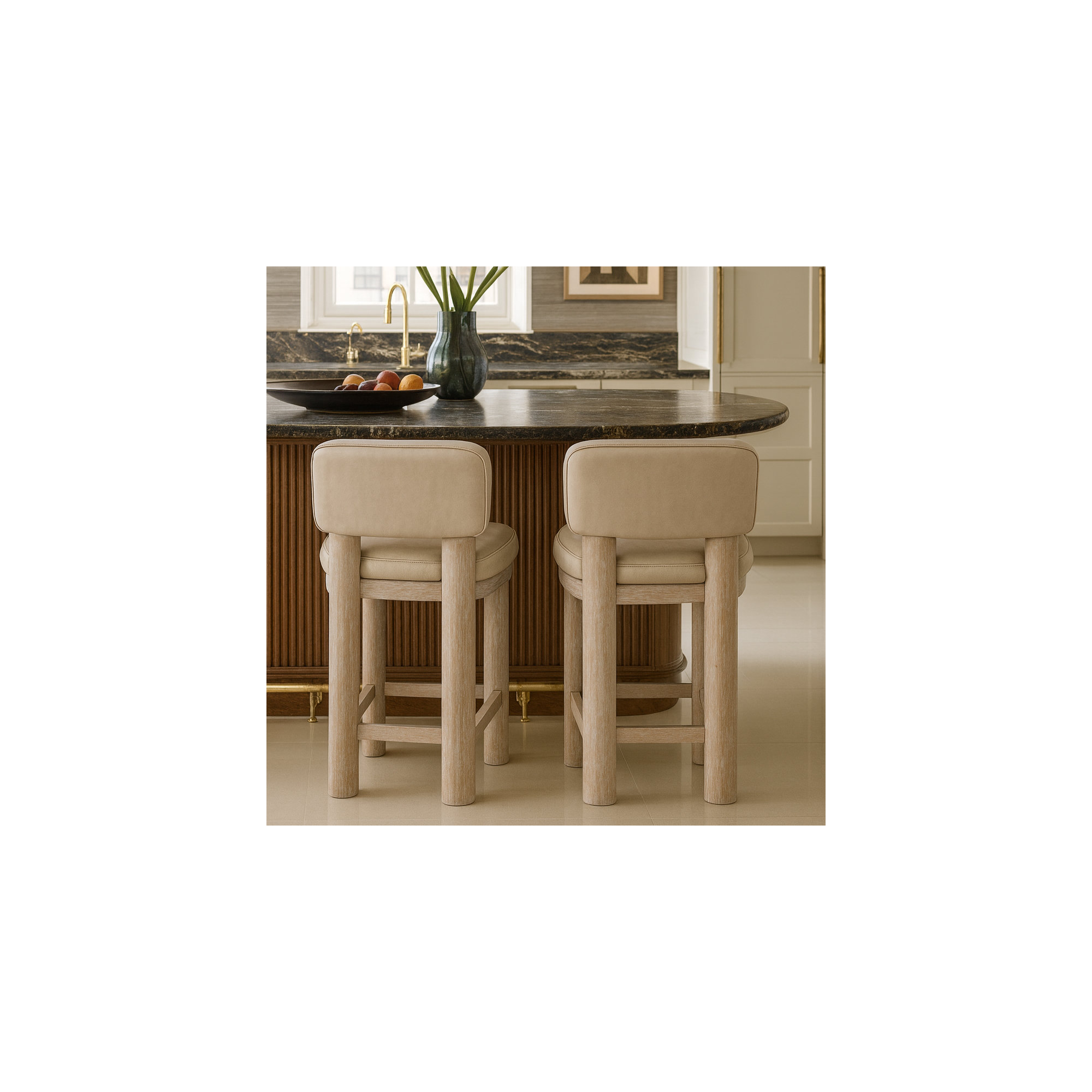 Paloma Leather Upholstered Counter Stool, Natural, Taupe Vegan Leather