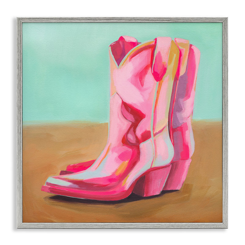 Bottes de cow-boy roses à talons hauts, giclée sur toile par Grace Popp, Estampe numérique Farmhouse, H 24 po x l 24 po